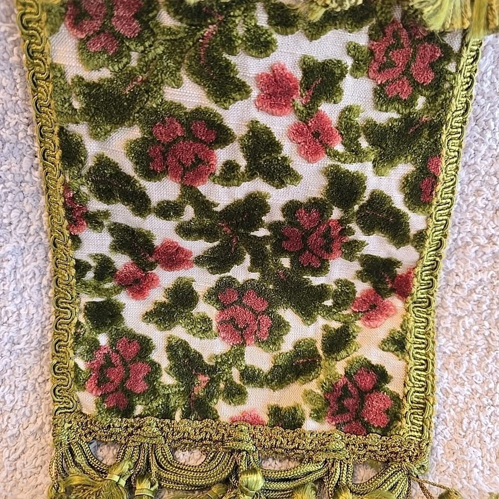 Vintage Carpet Bags Of America‎ Bag Purse Green Pink Floral Tassels Boho  Lined
